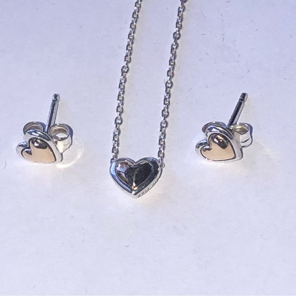 Pandora Retired Necklace Earring Set 14k Gold 925 Ale